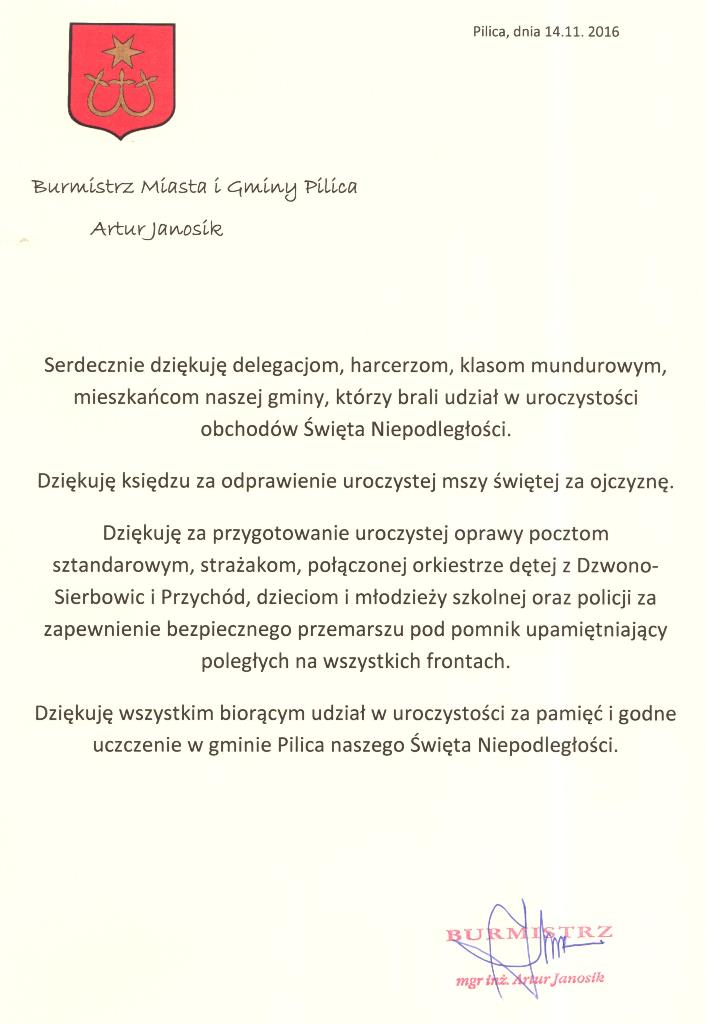 podzikowania za 11 listopad 2016